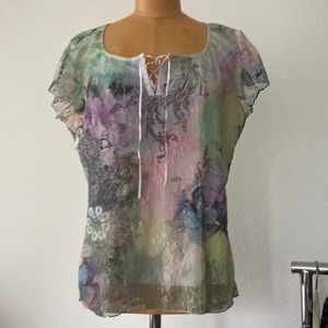 Y2K pastel lace overlay with ties scoop-neck top